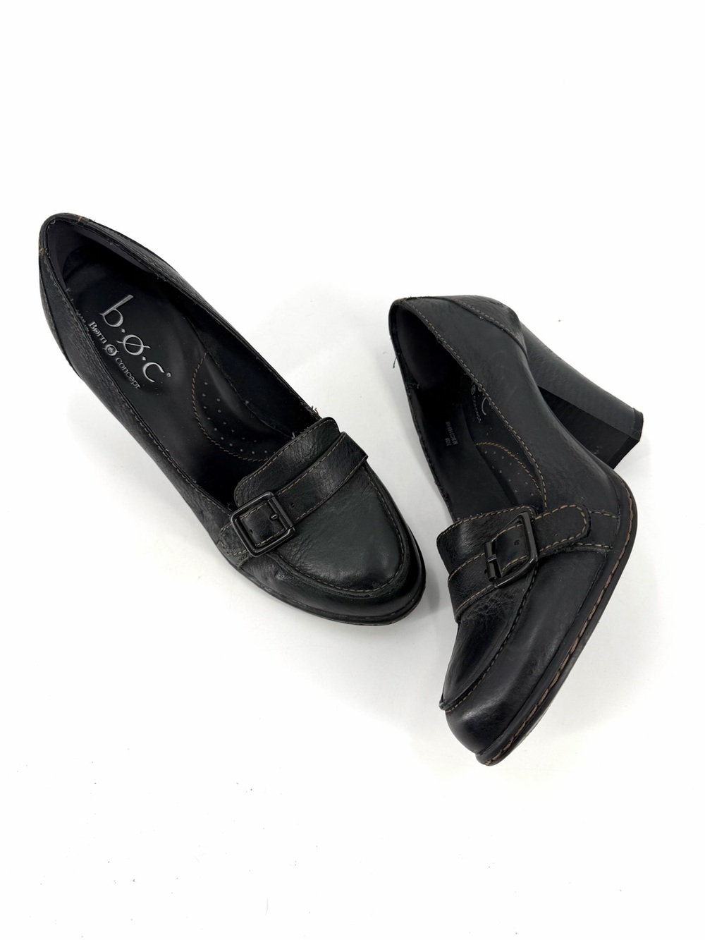 BOC Born Concept Black Leather Loafer Slip On closed Toe Comfort Casual Heel